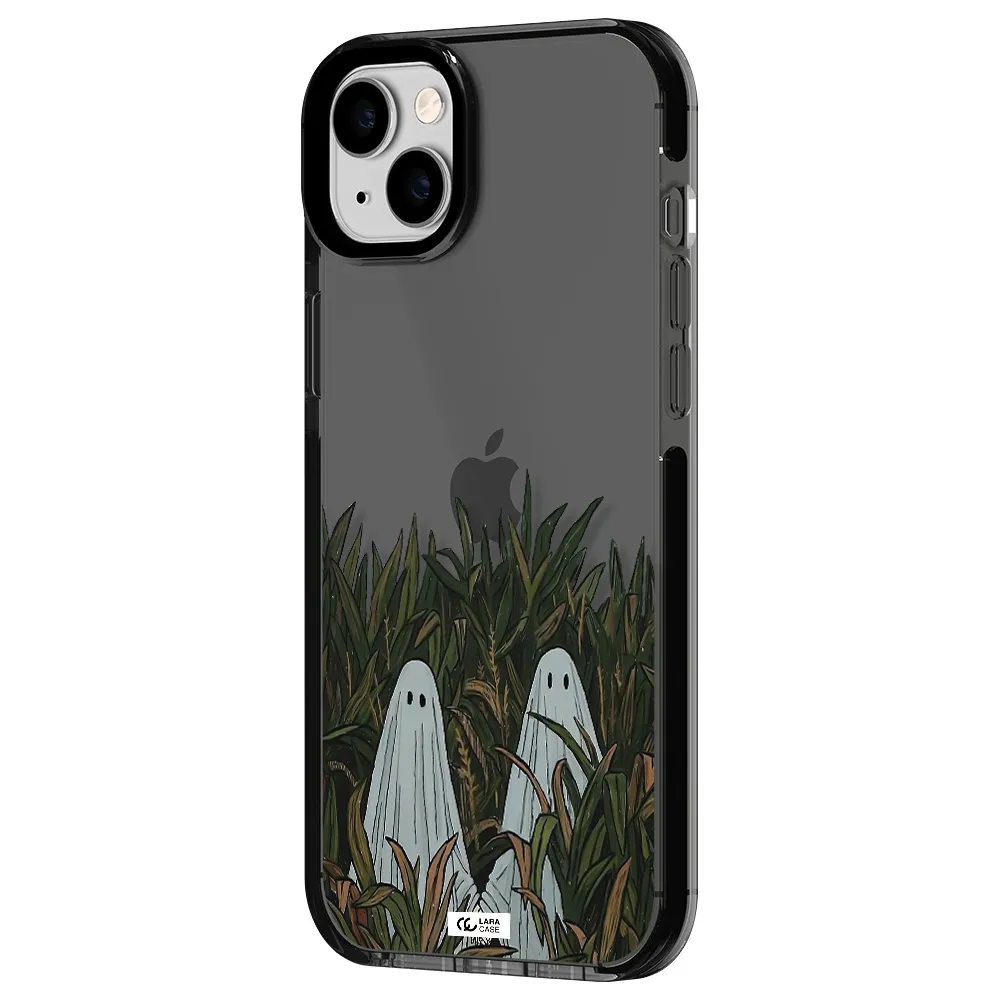 a group of ghosts in a field of grass Apple iPhone 14 plus impact Smoke Black Case