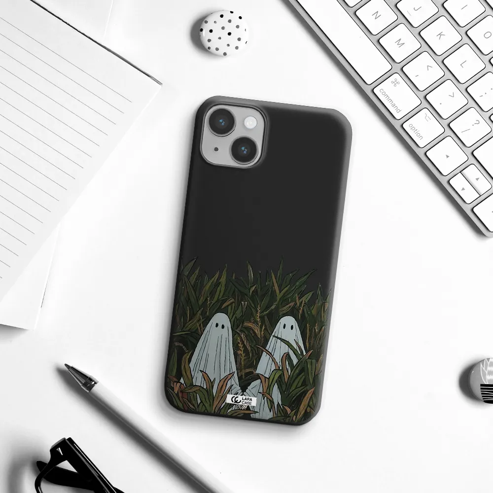 a group of ghosts in a field of grass Apple iPhone 14 plus Silicone black Case