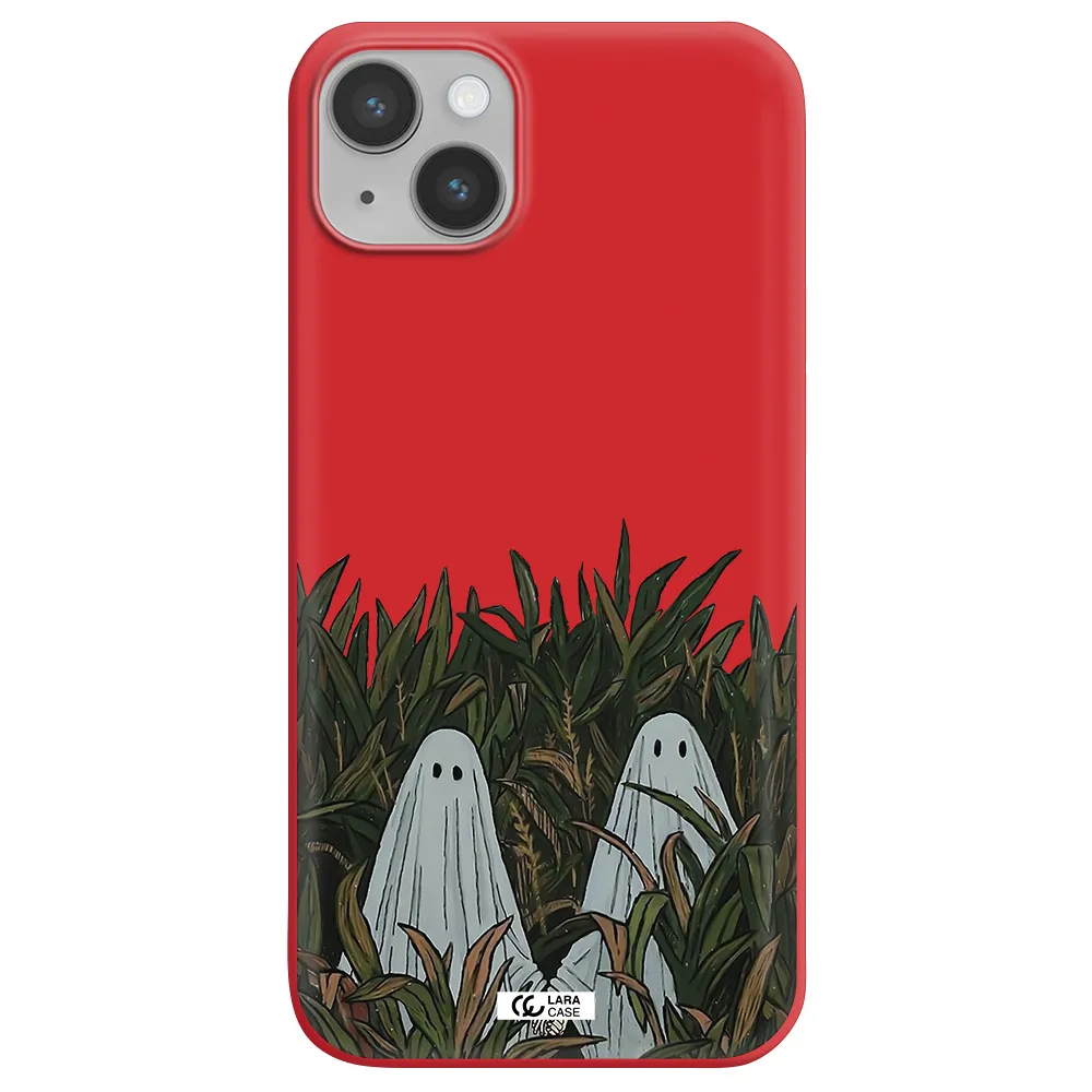 a group of ghosts in a field of grass Apple iPhone 14 plus Silicone Imperial Red Case