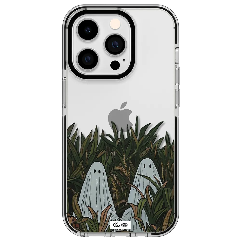 a group of ghosts in a field of grass Apple iPhone 14 pro impact black border Case