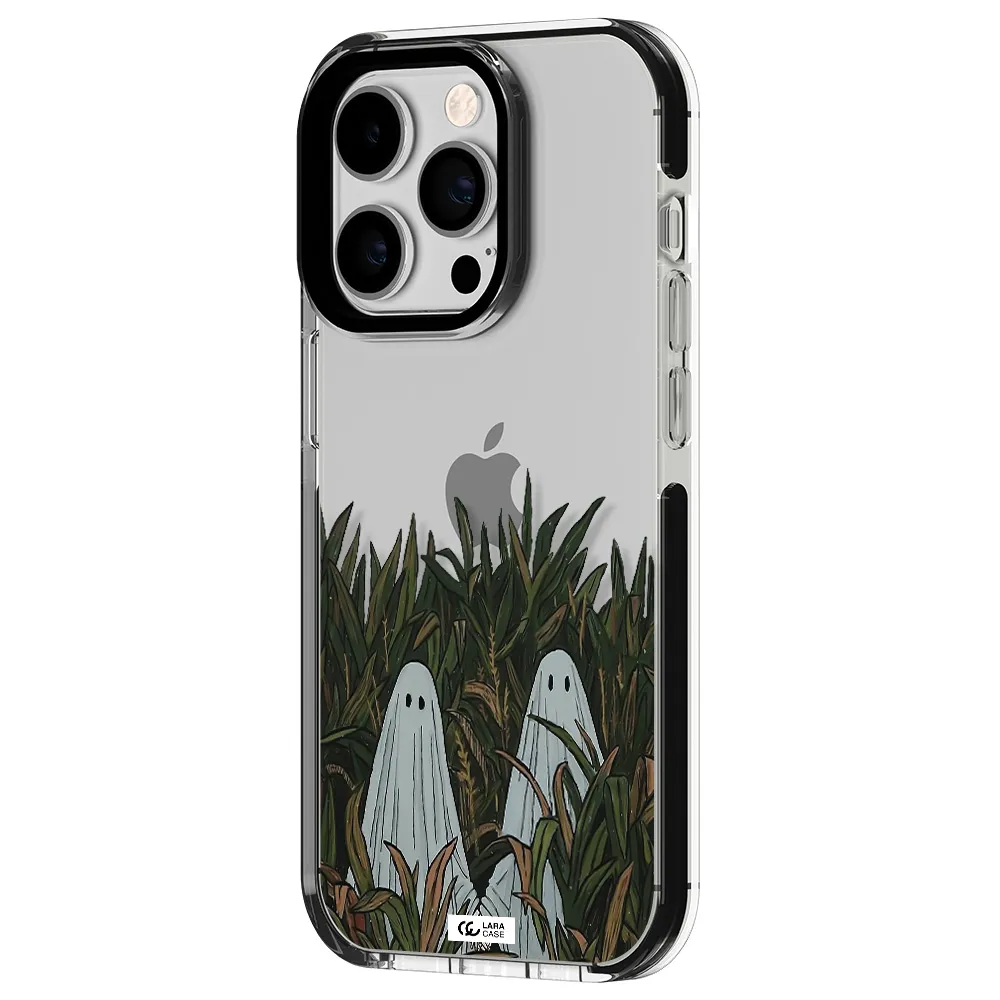 a group of ghosts in a field of grass Apple iPhone 14 pro impact black border Case
