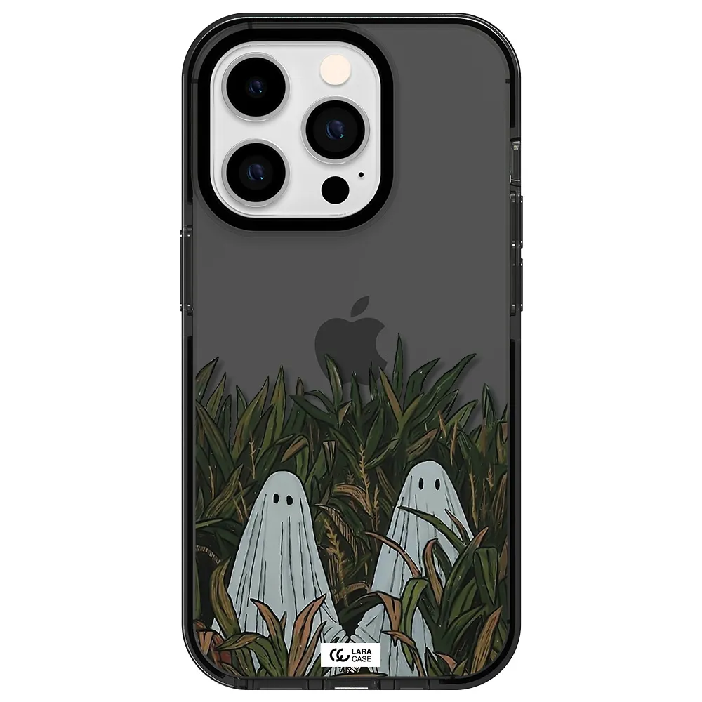 a group of ghosts in a field of grass Apple iPhone 14 pro impact Smoke Black Case