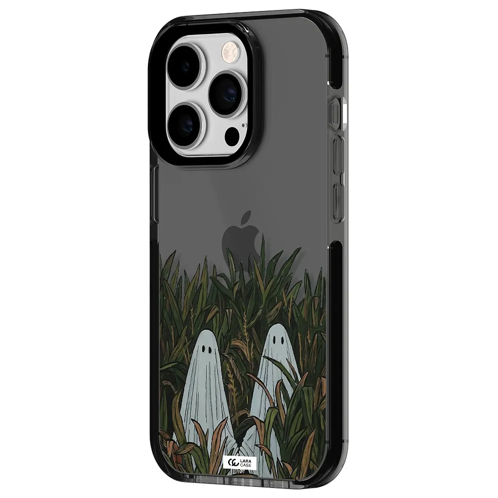 a group of ghosts in a field of grass Apple iPhone 14 pro impact Smoke Black Case