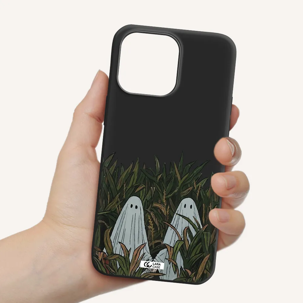 a group of ghosts in a field of grass Apple iPhone 14 pro max Silicone black Case