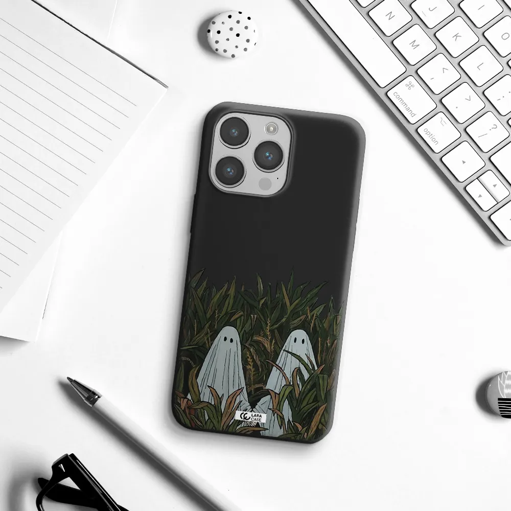 a group of ghosts in a field of grass Apple iPhone 14 pro Silicone black Case