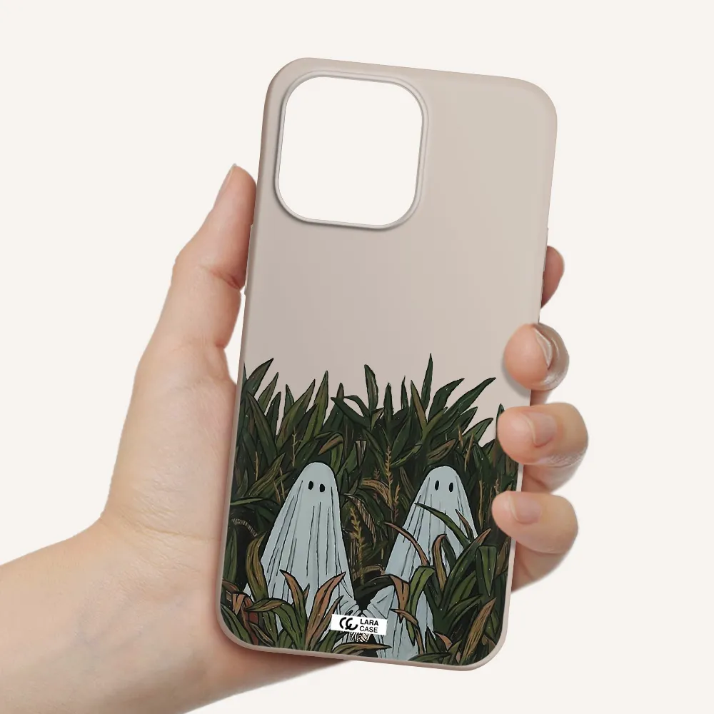 a group of ghosts in a field of grass Apple iPhone 14 pro Silicone Stone Case