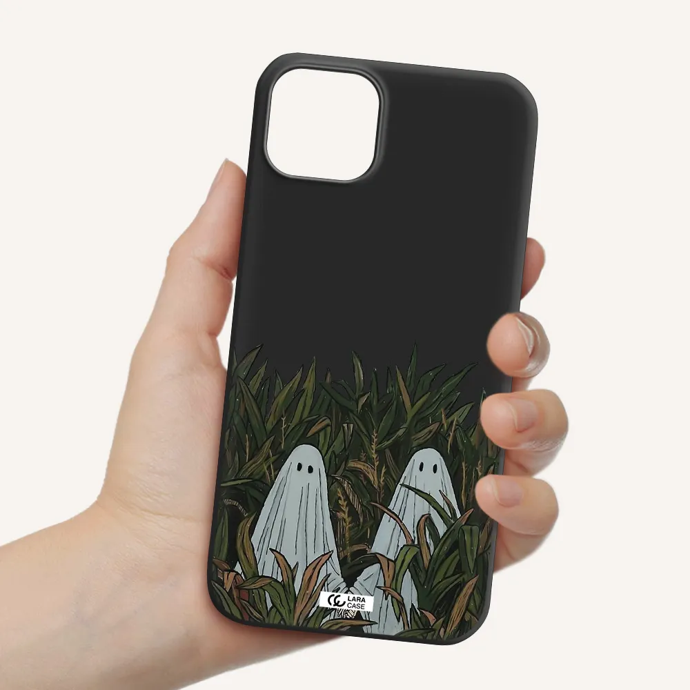 a group of ghosts in a field of grass Apple iPhone 14 Silicone black Case