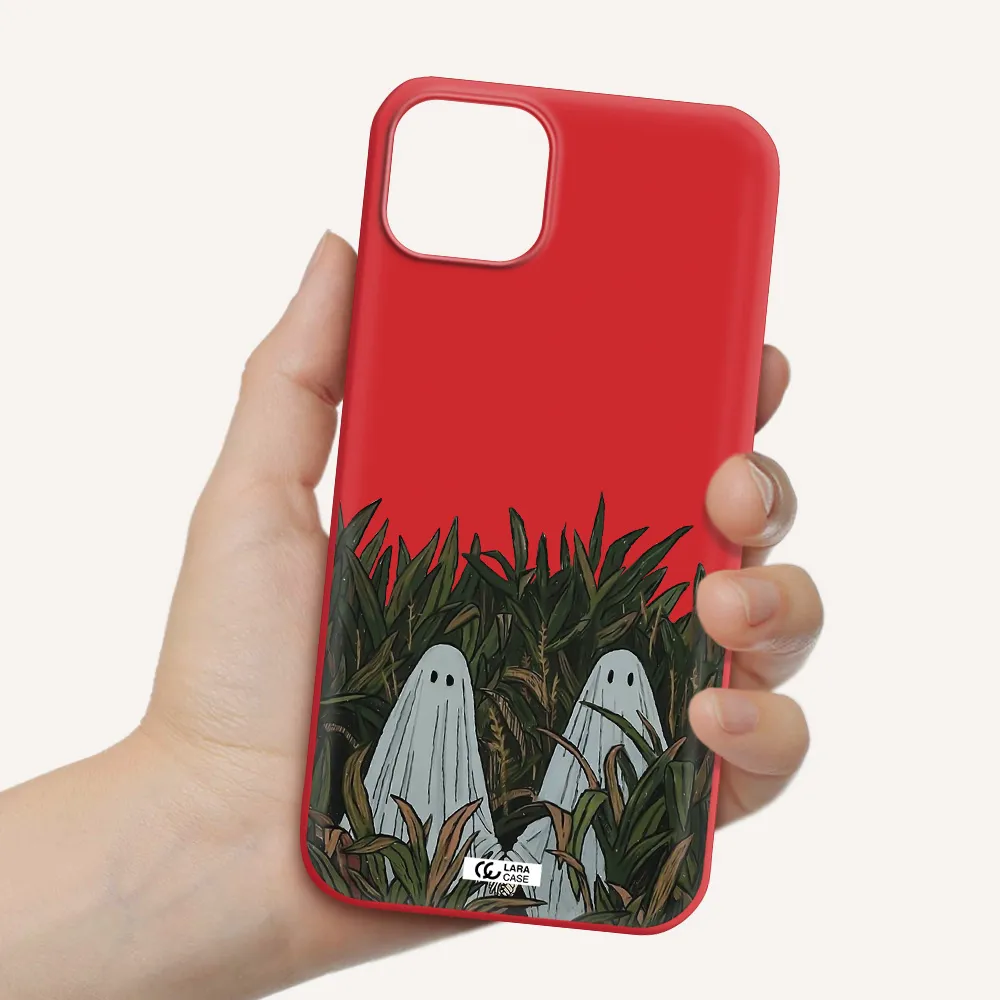 a group of ghosts in a field of grass Apple iPhone 14 Silicone Imperial Red Case