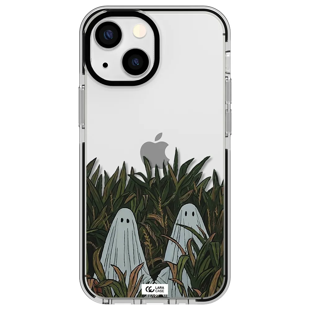 a group of ghosts in a field of grass Apple iPhone 15 impact black border Case
