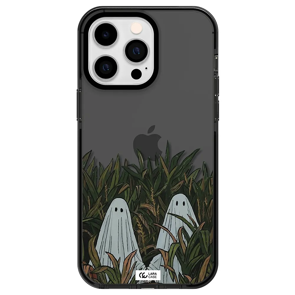 a group of ghosts in a field of grass Apple iPhone 15 Pro impact Smoke Black Case