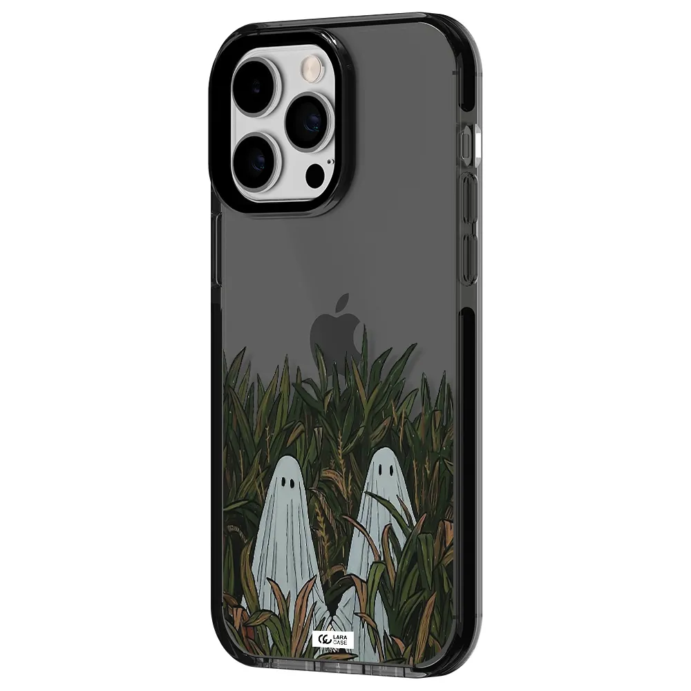 a group of ghosts in a field of grass Apple iPhone 15 Pro impact Smoke Black Case