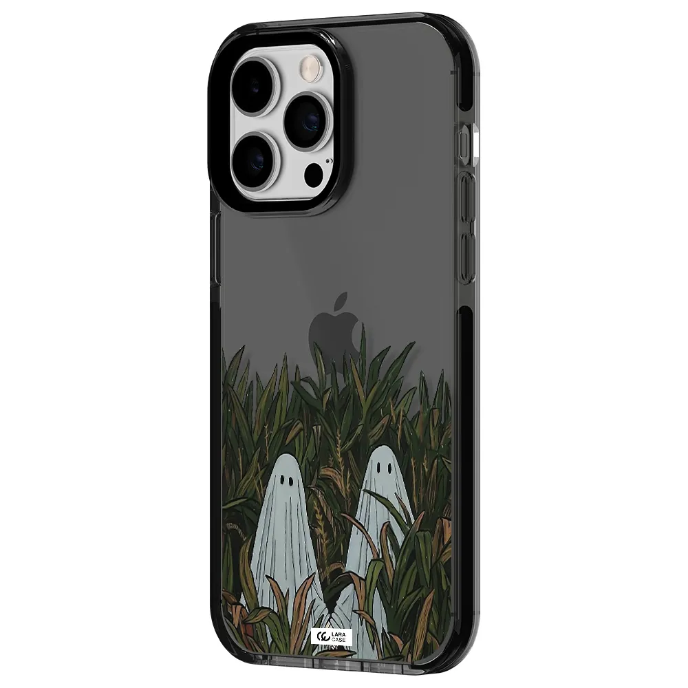 a group of ghosts in a field of grass Apple iPhone 15 Pro Max impact Smoke Black Case