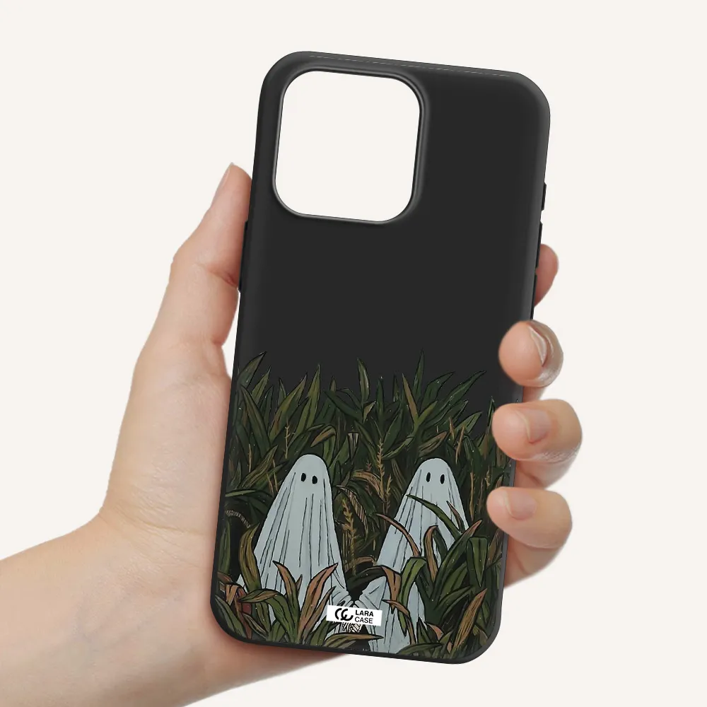 a group of ghosts in a field of grass Apple Iphone 15 Pro max Silicone black Case