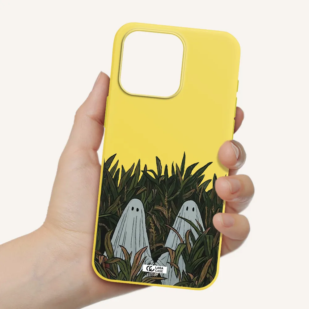 a group of ghosts in a field of grass Apple Iphone 15 Pro max Silicone canary yellow Case