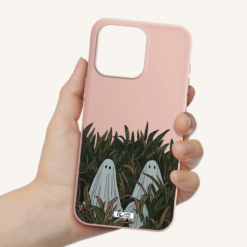 a group of ghosts in a field of grass Apple Iphone 15 Pro max Silicone pastel pink Case