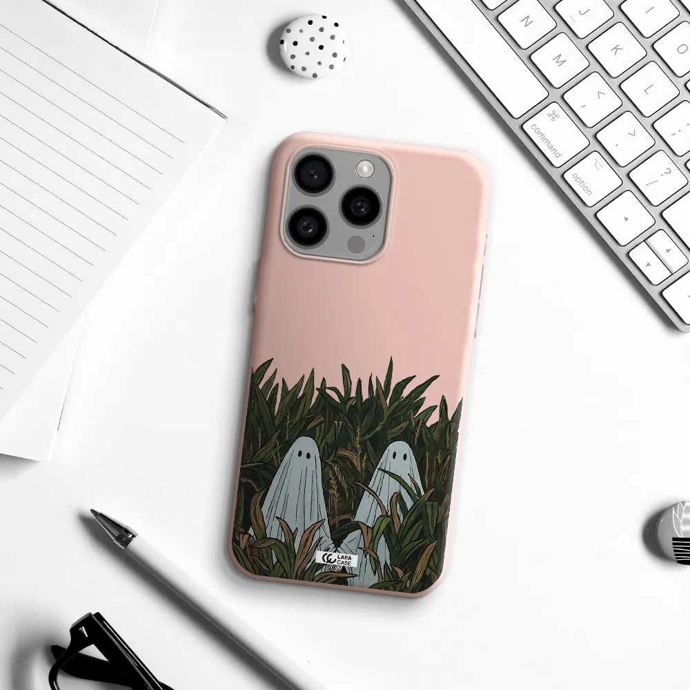 a group of ghosts in a field of grass Apple Iphone 15 Pro max Silicone pastel pink Case