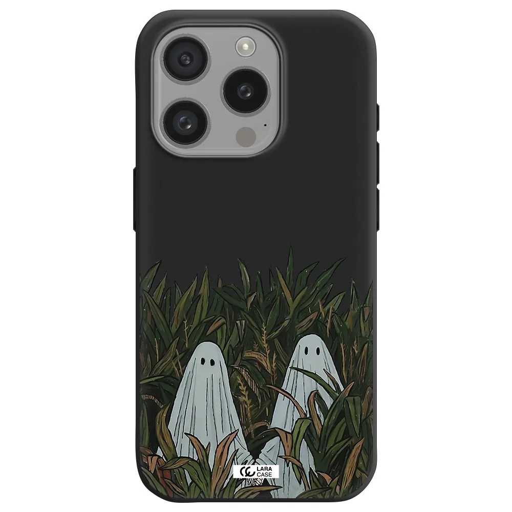 A Group Of Ghosts In A Field Of Grass Apple Iphone 15 Pro Silicone Black Case
