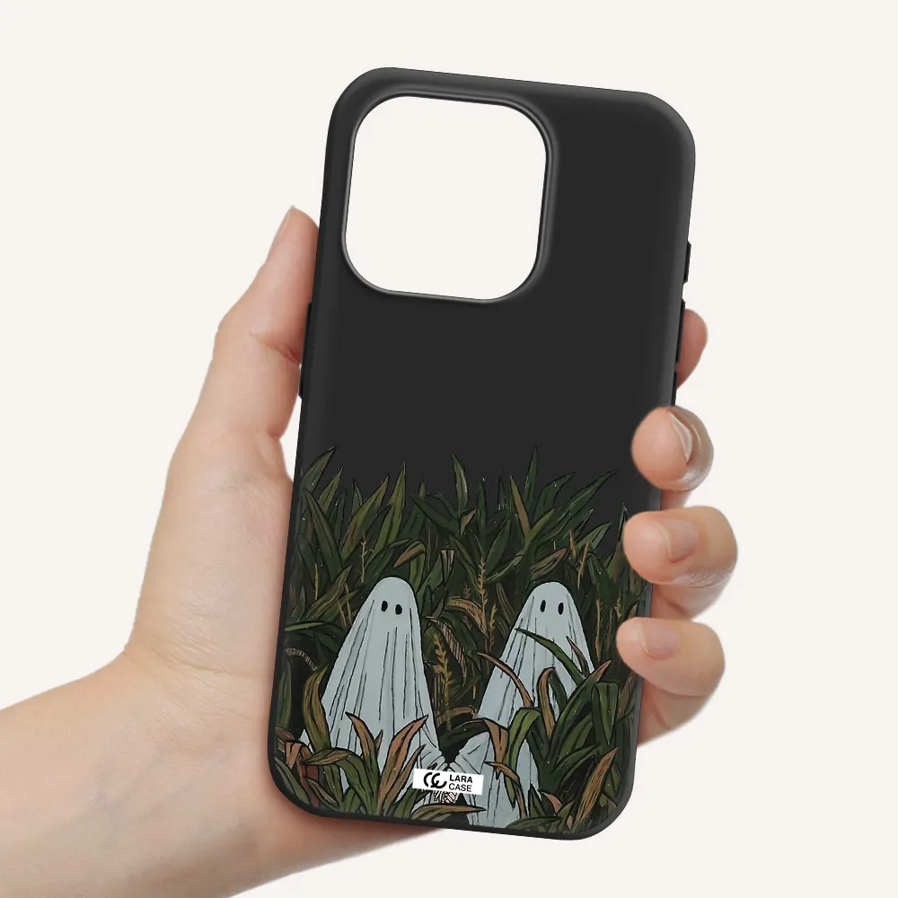 A Group Of Ghosts In A Field Of Grass Apple Iphone 15 Pro Silicone Black Case
