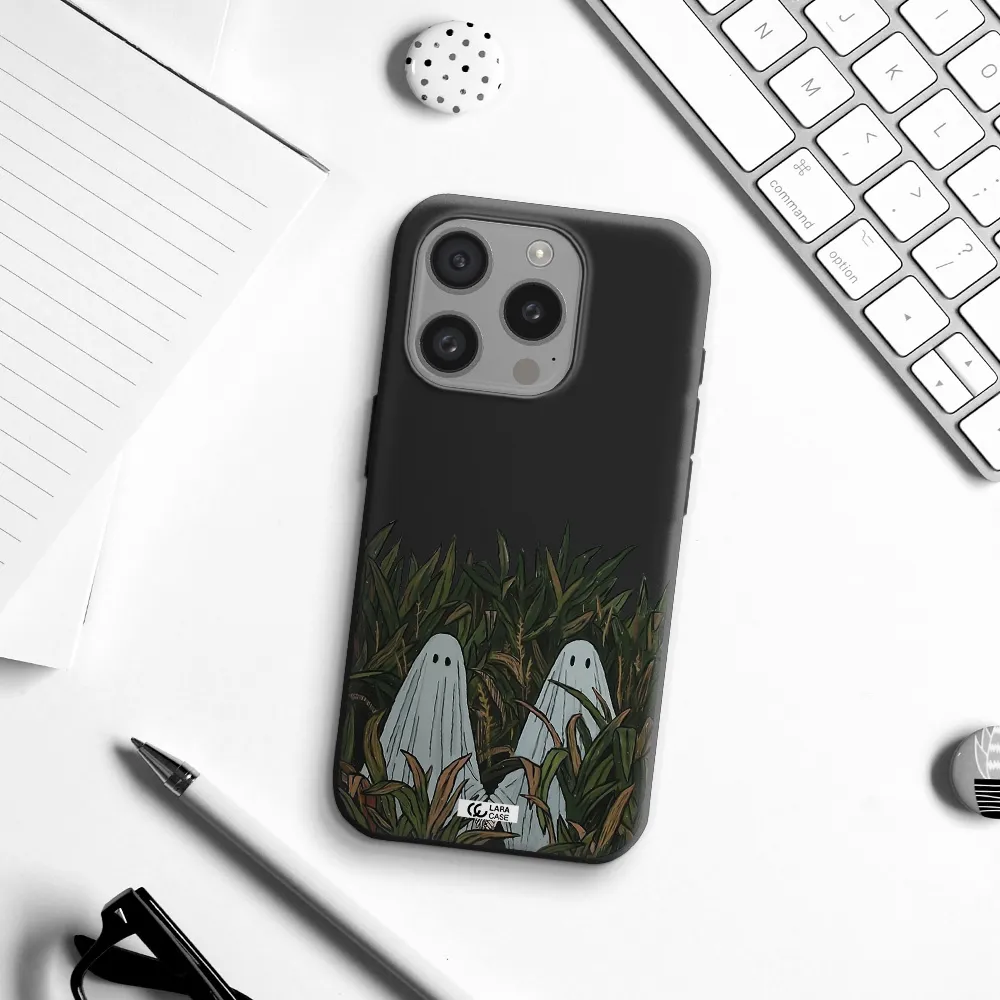A Group Of Ghosts In A Field Of Grass Apple Iphone 15 Pro Silicone Black Case