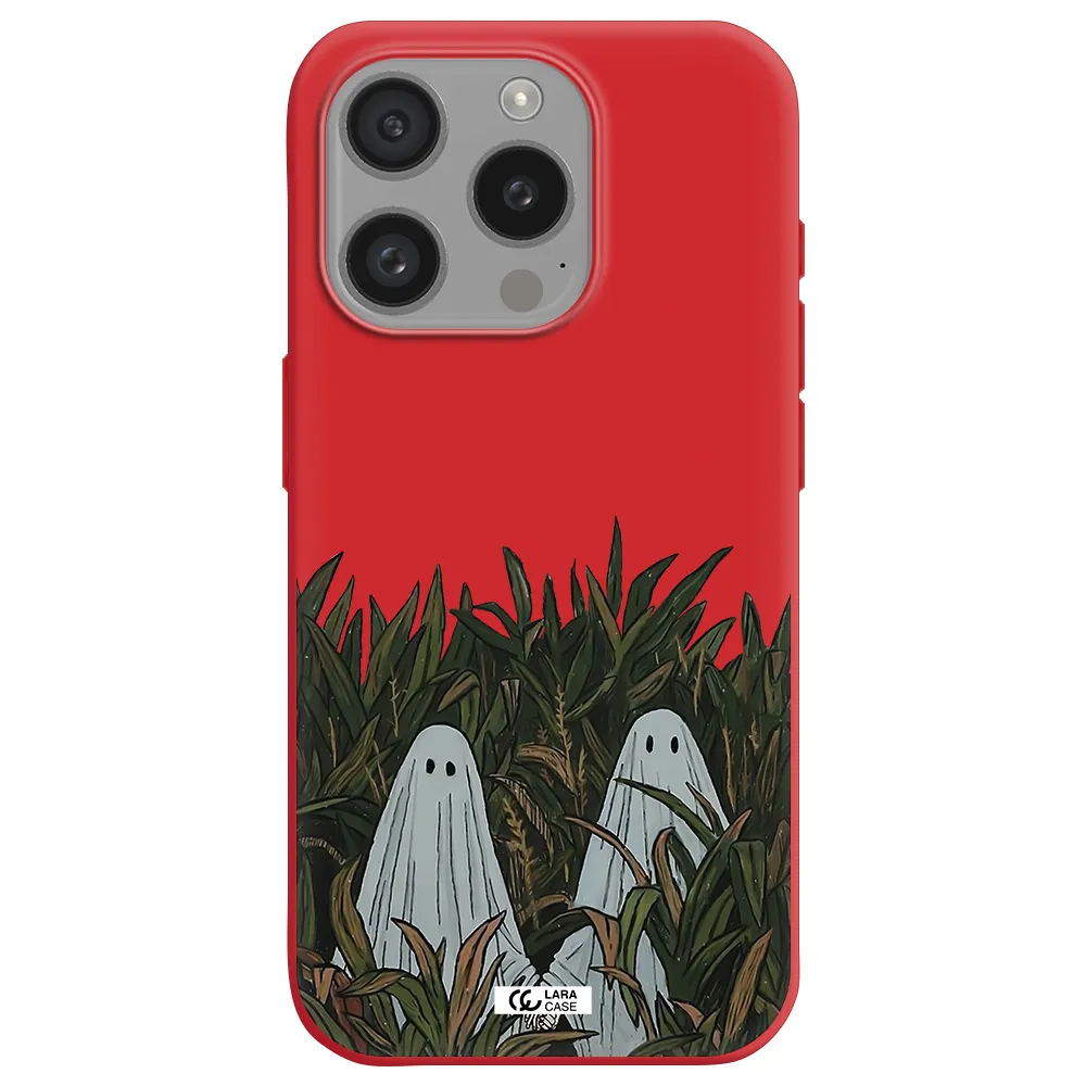 A Group Of Ghosts In A Field Of Grass Apple Iphone 15 Pro Silicone Imperial Red Case