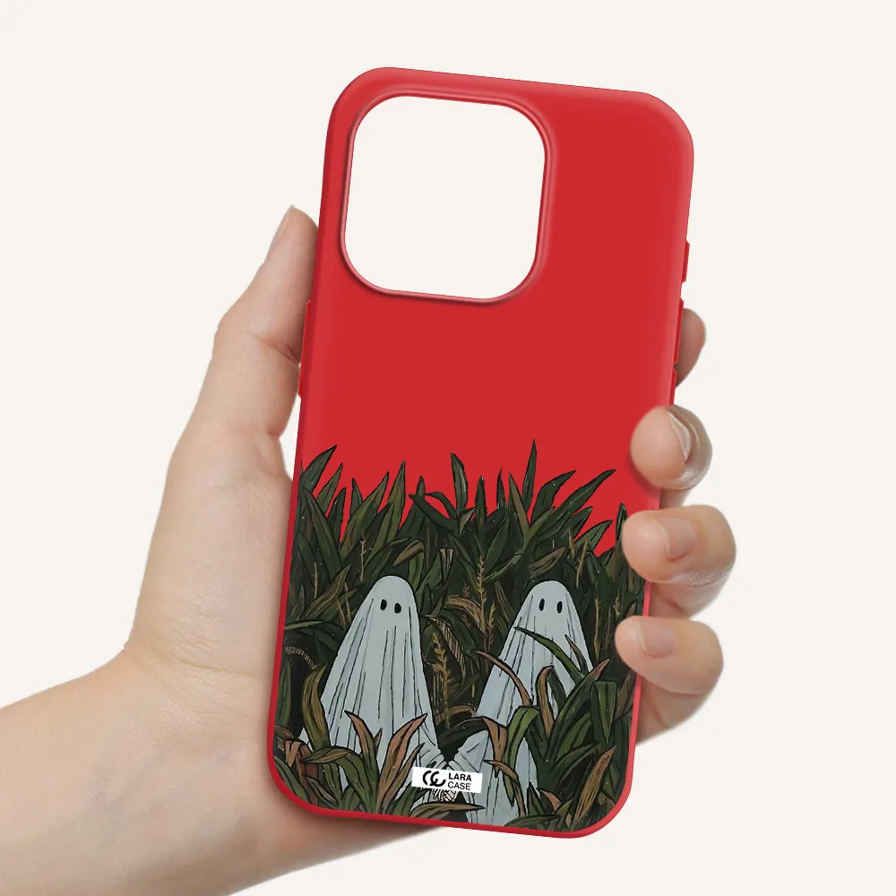 A Group Of Ghosts In A Field Of Grass Apple Iphone 15 Pro Silicone Imperial Red Case