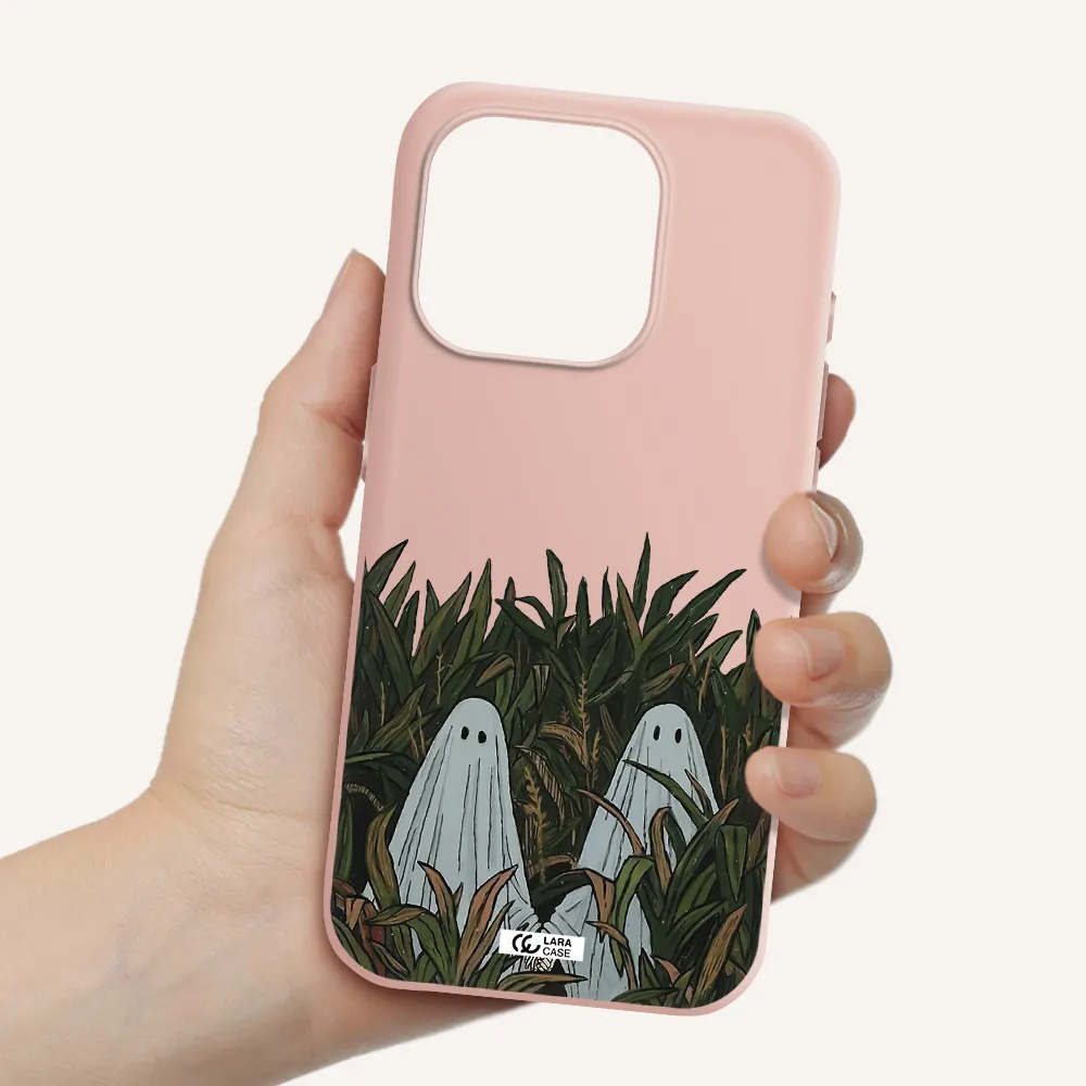A Group Of Ghosts In A Field Of Grass Apple Iphone 15 Pro Silicone Pastel Pink Case