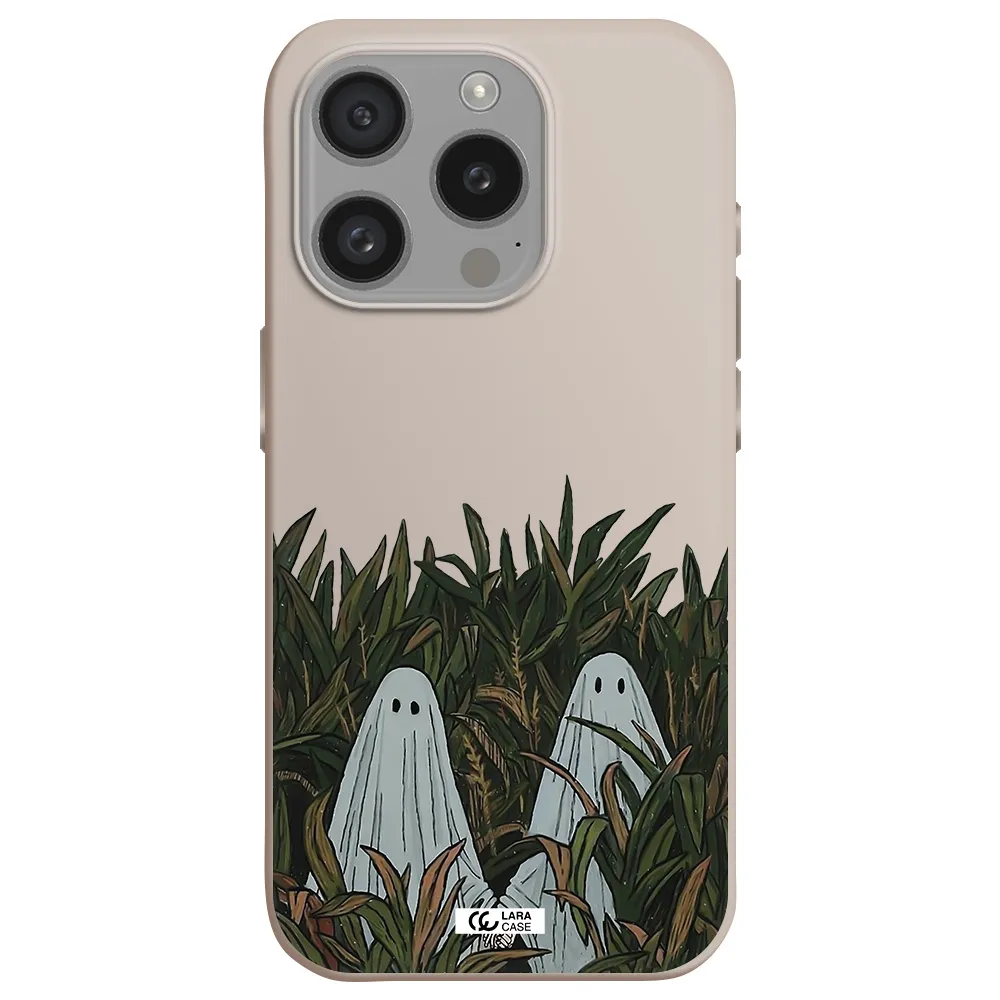 A Group Of Ghosts In A Field Of Grass Apple Iphone 15 Pro Silicone Stone Case