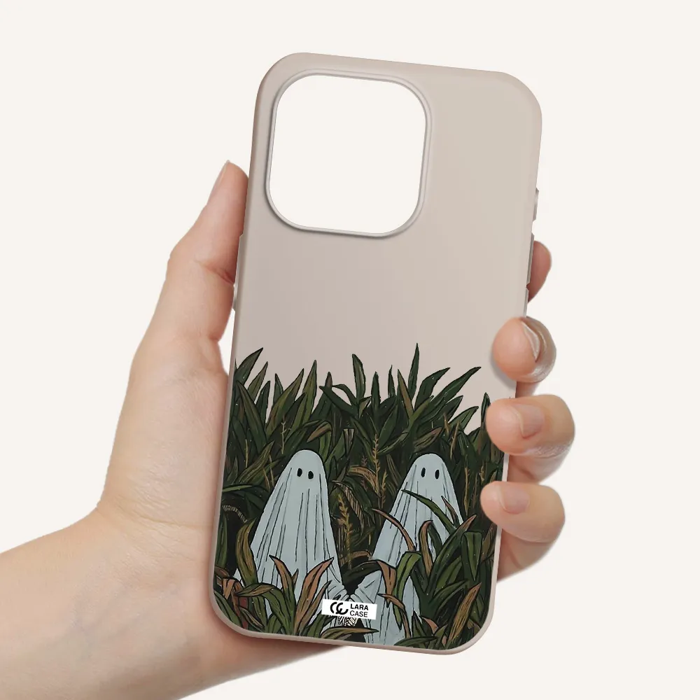 A Group Of Ghosts In A Field Of Grass Apple Iphone 15 Pro Silicone Stone Case