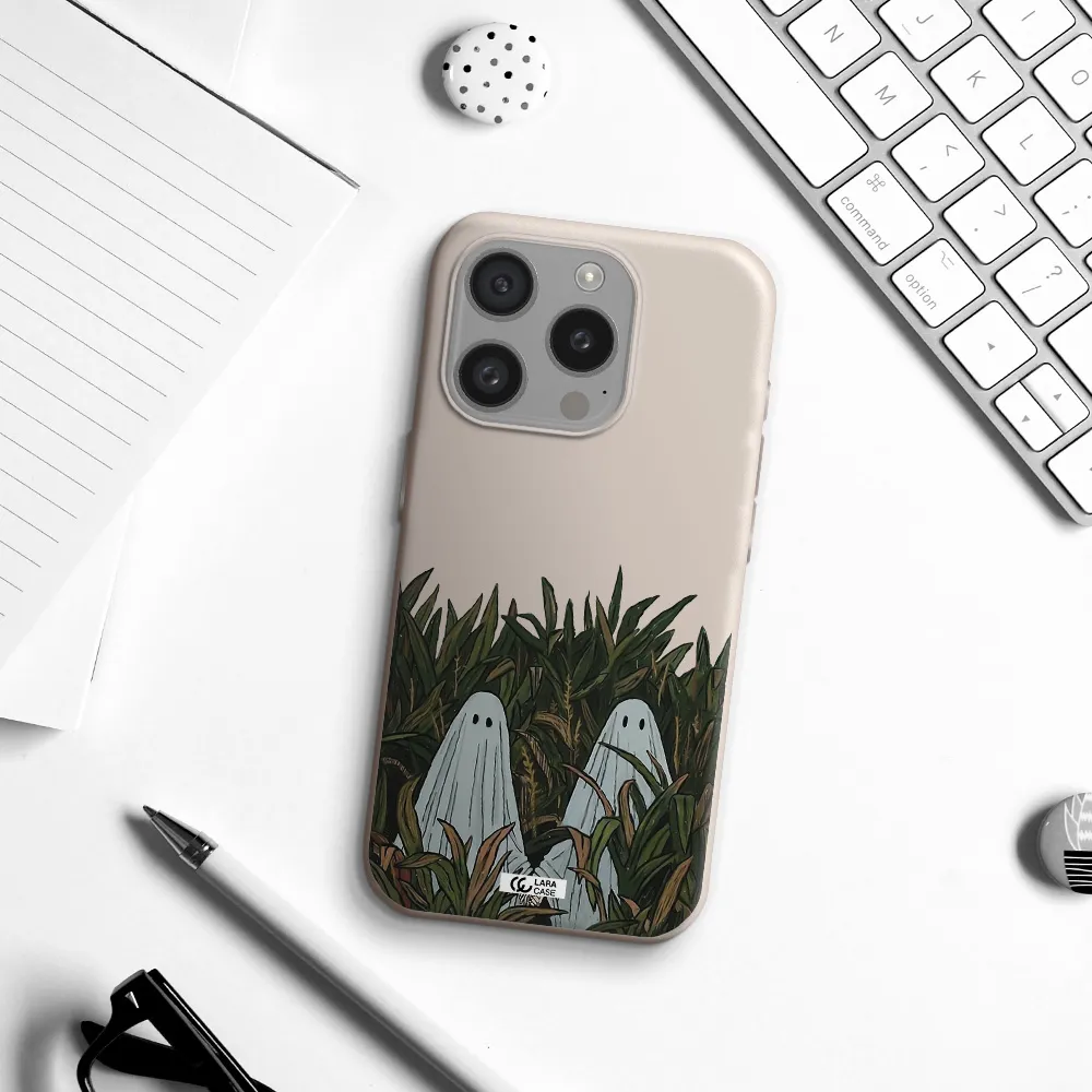 A Group Of Ghosts In A Field Of Grass Apple Iphone 15 Pro Silicone Stone Case