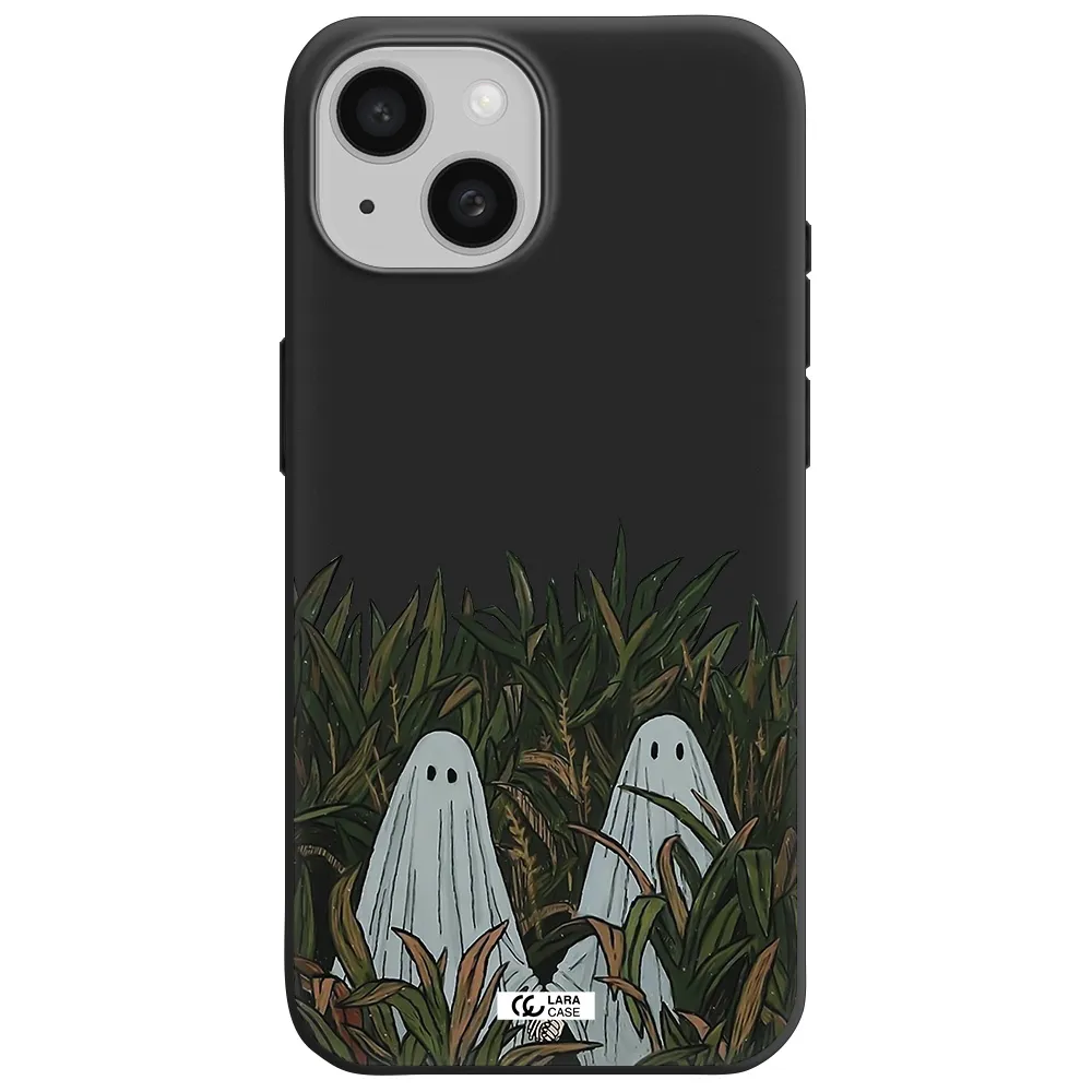 a group of ghosts in a field of grass Apple iPhone 15 Silicone black Case