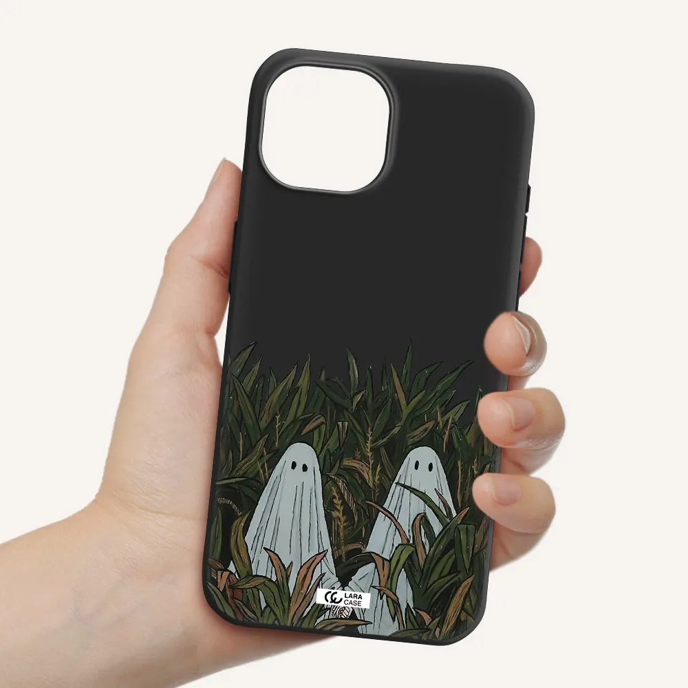 a group of ghosts in a field of grass Apple iPhone 15 Silicone black Case