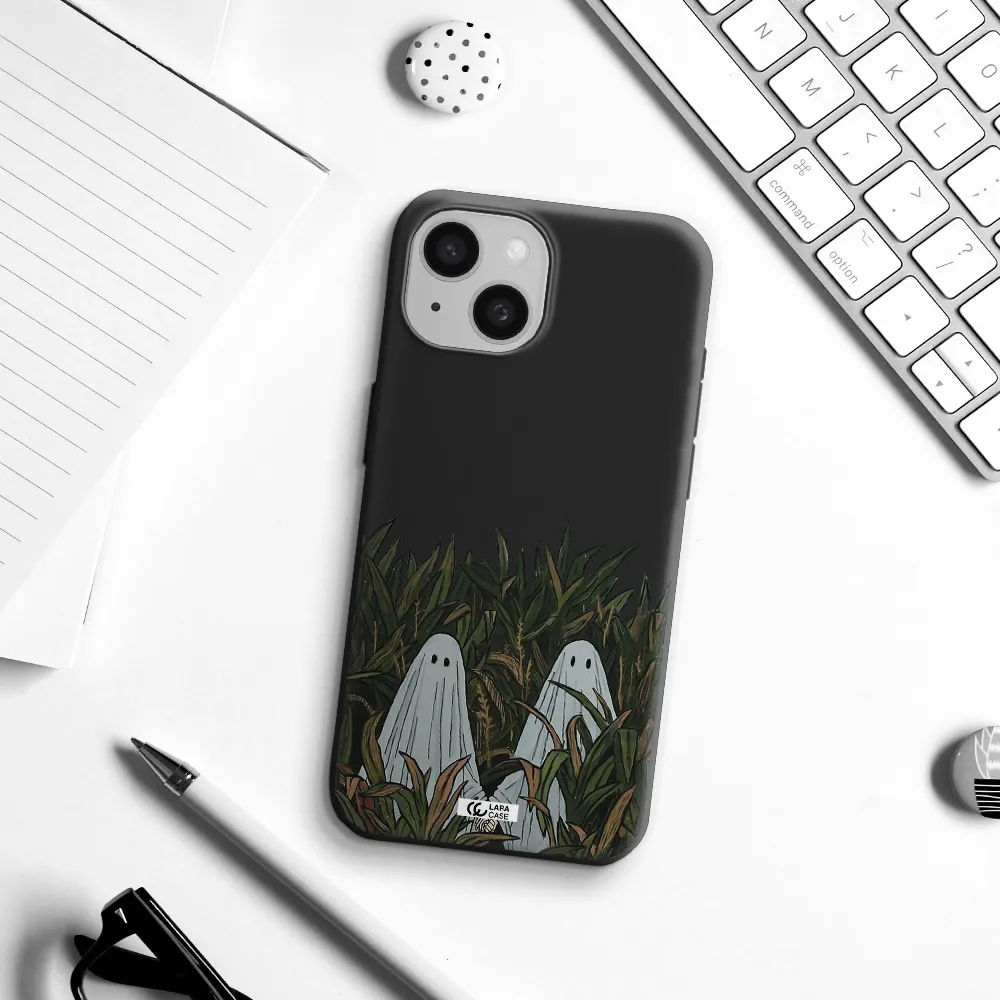 a group of ghosts in a field of grass Apple iPhone 15 Silicone black Case