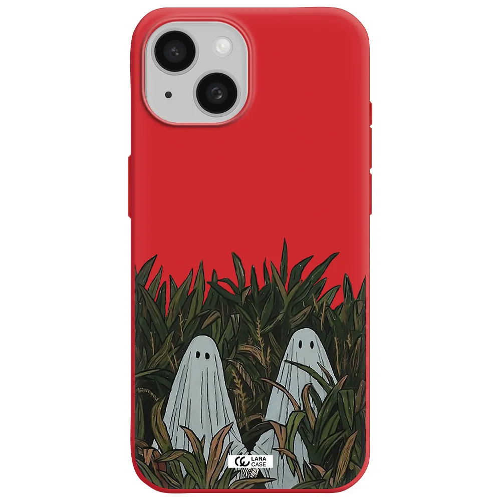 A Group Of Ghosts In A Field Of Grass Apple Iphone 15 Silicone Imperial Red Case