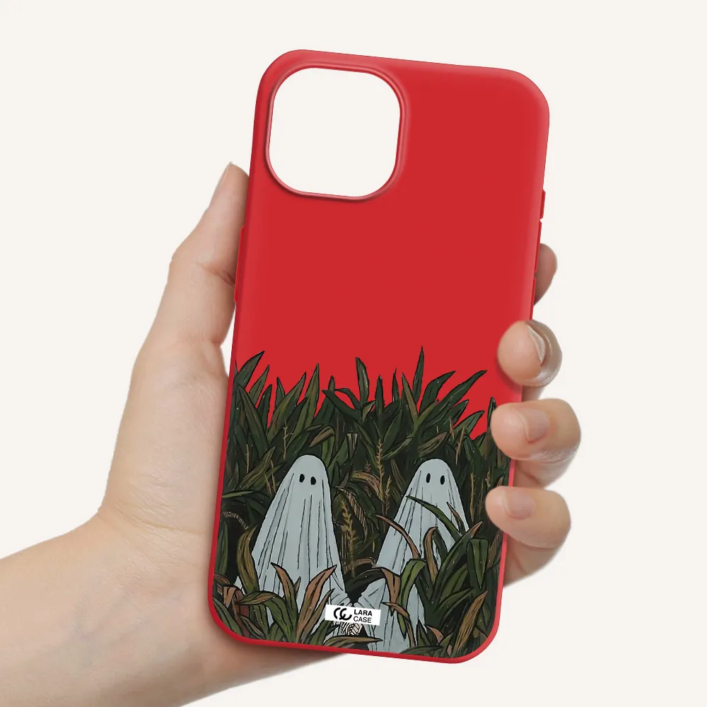 A Group Of Ghosts In A Field Of Grass Apple Iphone 15 Silicone Imperial Red Case
