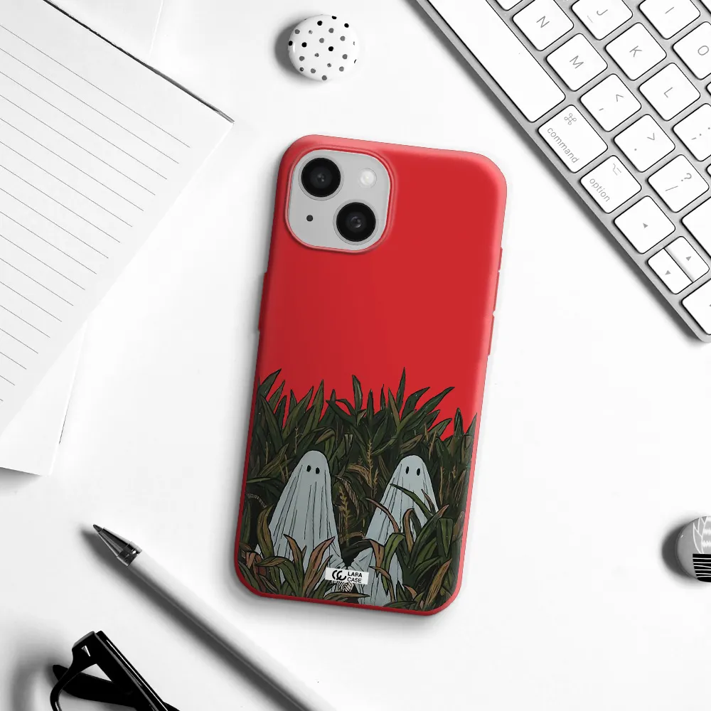A Group Of Ghosts In A Field Of Grass Apple Iphone 15 Silicone Imperial Red Case