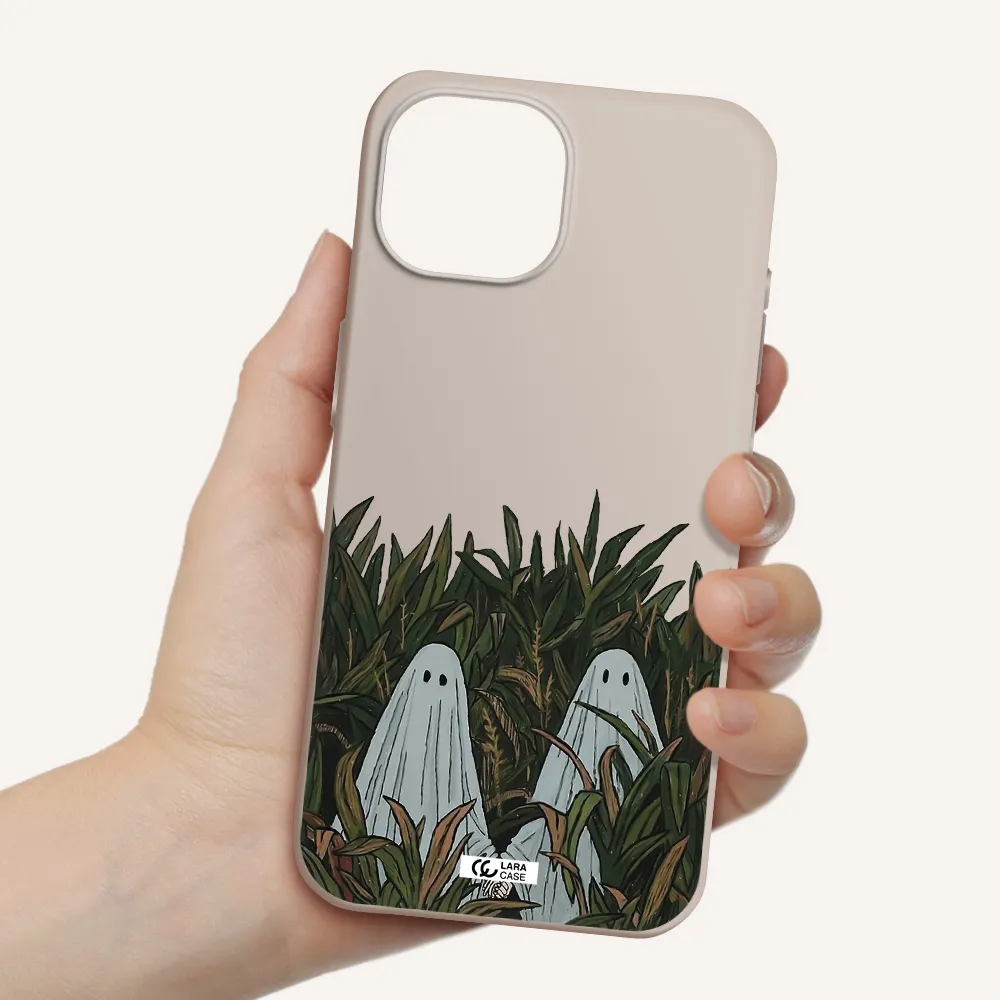 a group of ghosts in a field of grass Apple iPhone 15 Silicone Stone Case