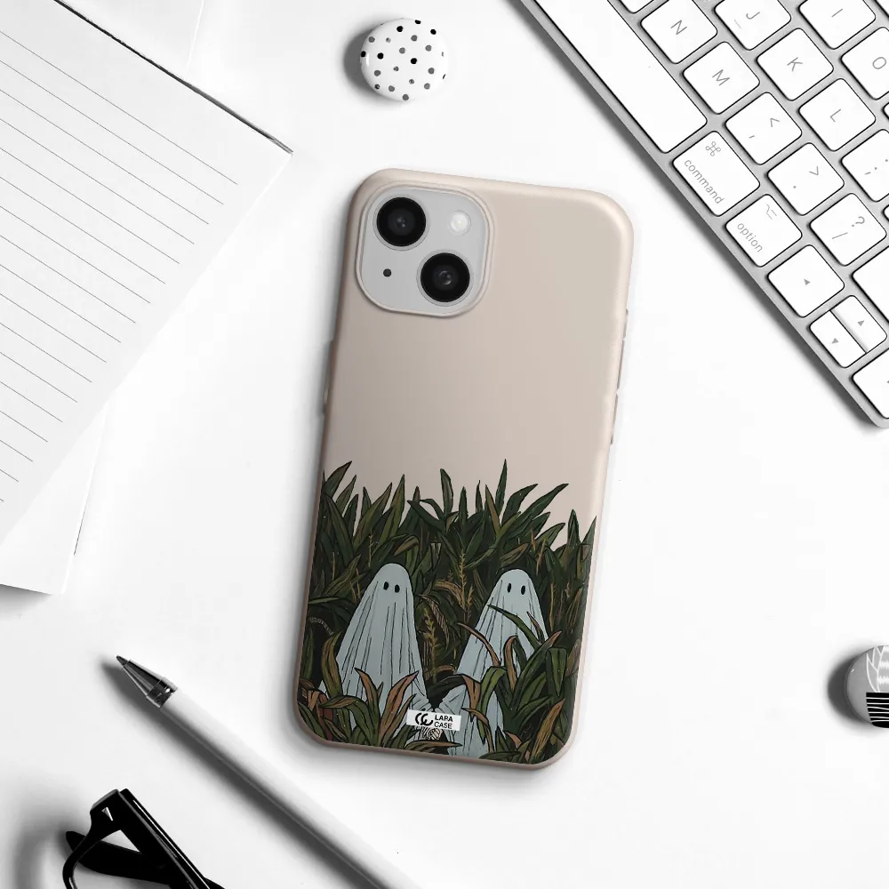 a group of ghosts in a field of grass Apple iPhone 15 Silicone Stone Case
