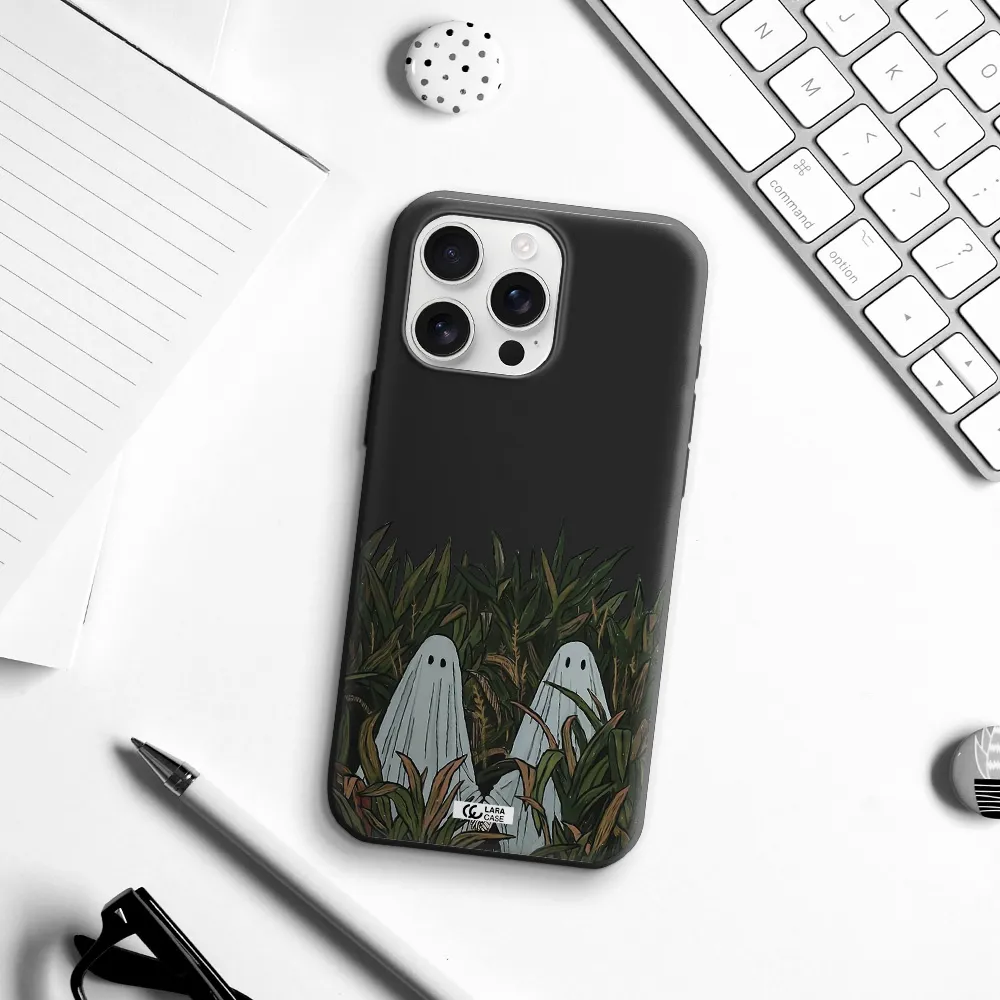 A Group Of Ghosts In A Field Of Grass Apple Iphone 16 Pro Max Silicone Black Case