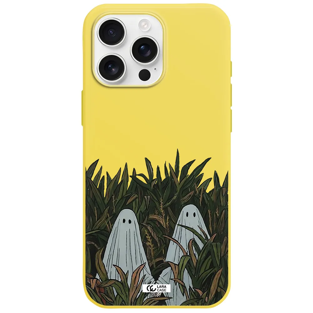 A Group Of Ghosts In A Field Of Grass Apple Iphone 16 Pro Max Silicone Canary Yellow Case
