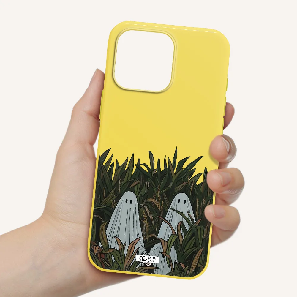 A Group Of Ghosts In A Field Of Grass Apple Iphone 16 Pro Max Silicone Canary Yellow Case