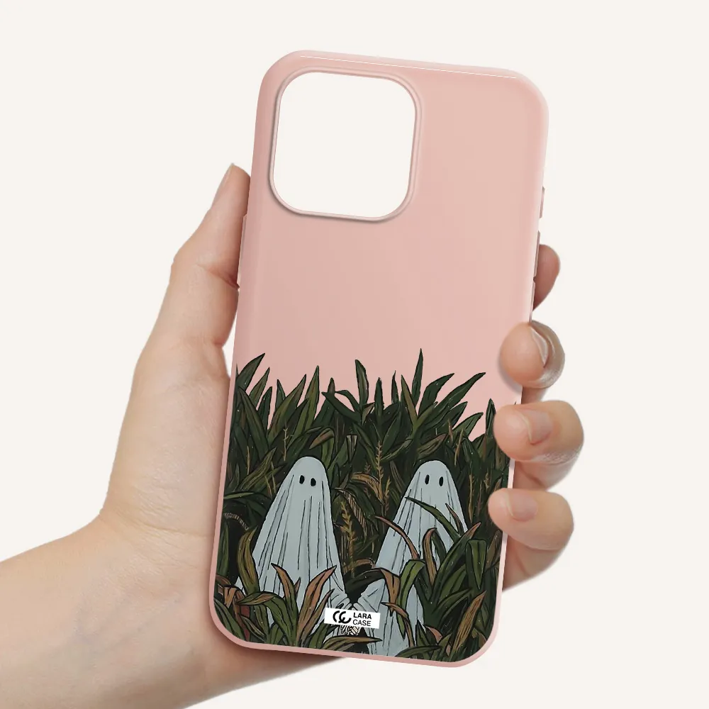 A Group Of Ghosts In A Field Of Grass Apple Iphone 16 Pro Max Silicone Pastel Pink Case