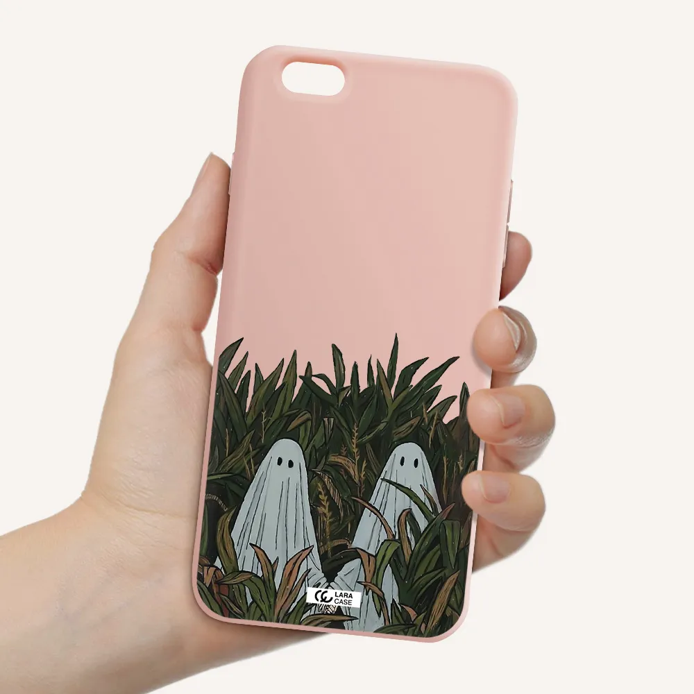 a group of ghosts in a field of grass Apple iPhone 6 plus Silicone pastel pink Case
