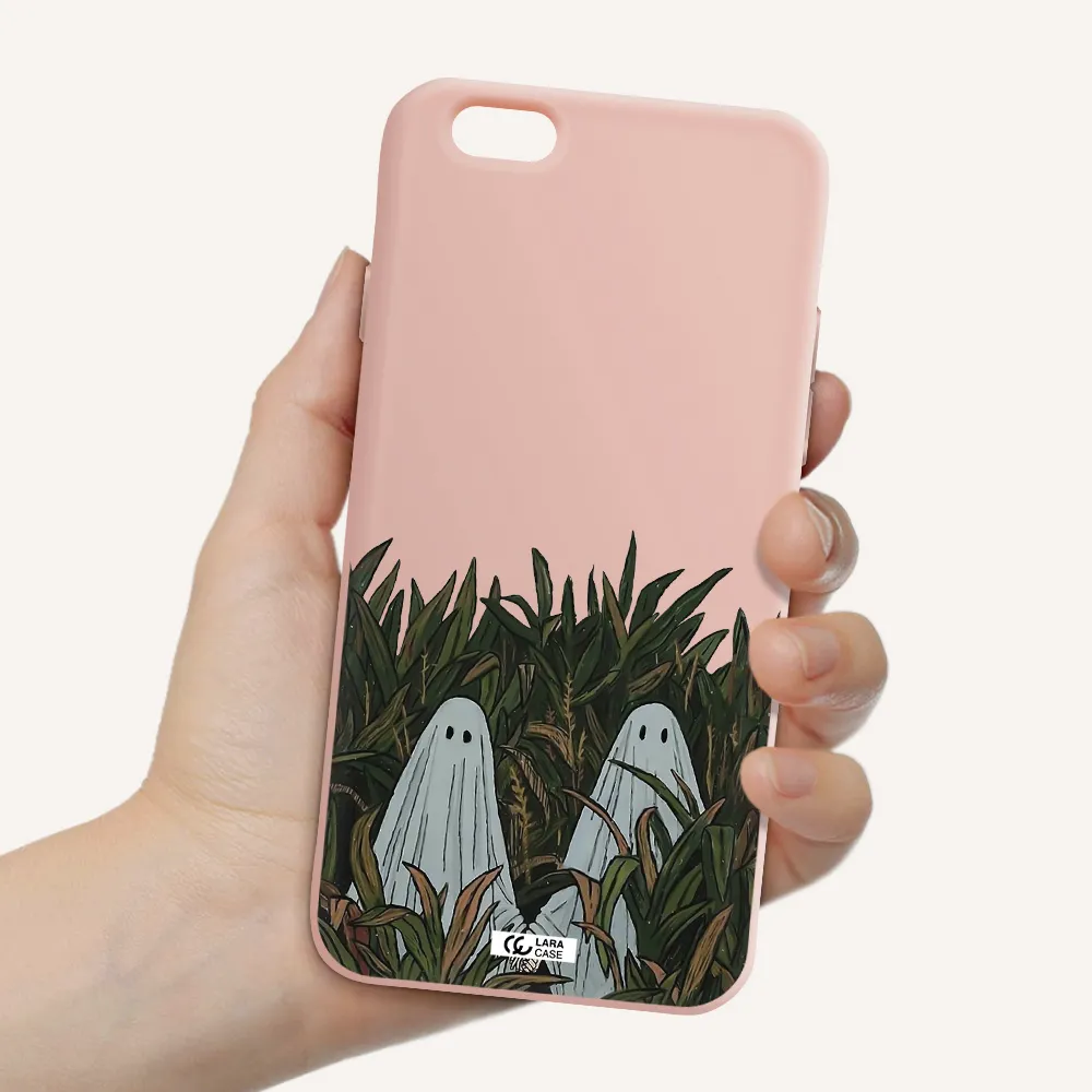 a group of ghosts in a field of grass Apple iPhone 6 Silicone pastel pink Case