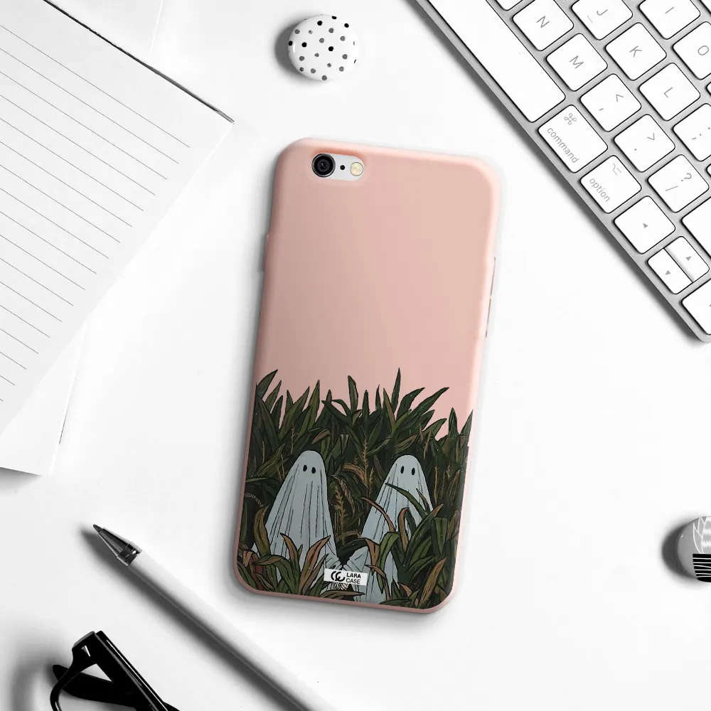 a group of ghosts in a field of grass Apple iPhone 6 Silicone pastel pink Case
