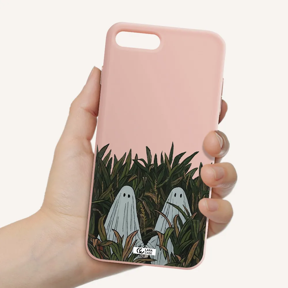 a group of ghosts in a field of grass Apple iPhone 7 plus Silicone pastel pink Case