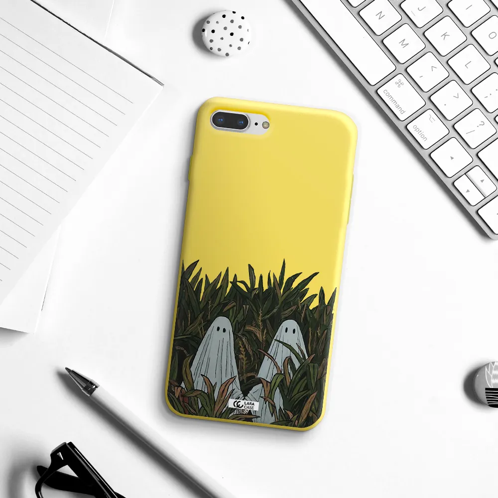 a group of ghosts in a field of grass Apple iPhone 8 plus Silicone canary yellow Case