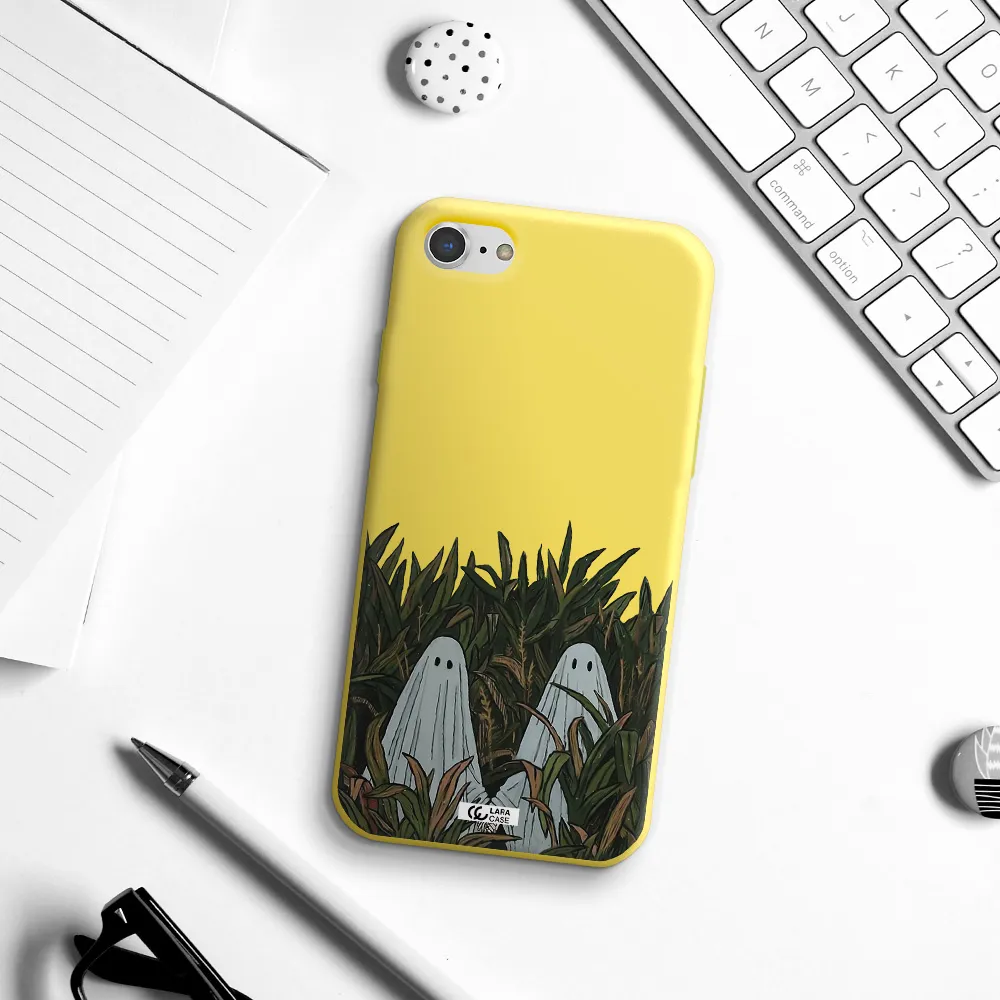a group of ghosts in a field of grass Apple iPhone 8 Silicone canary yellow Case