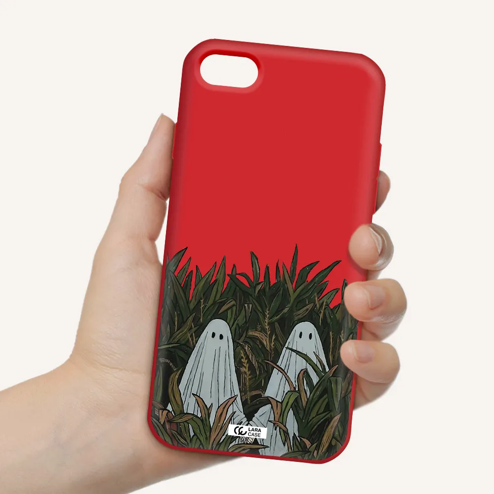 a group of ghosts in a field of grass Apple iPhone 8 Silicone Imperial Red Case