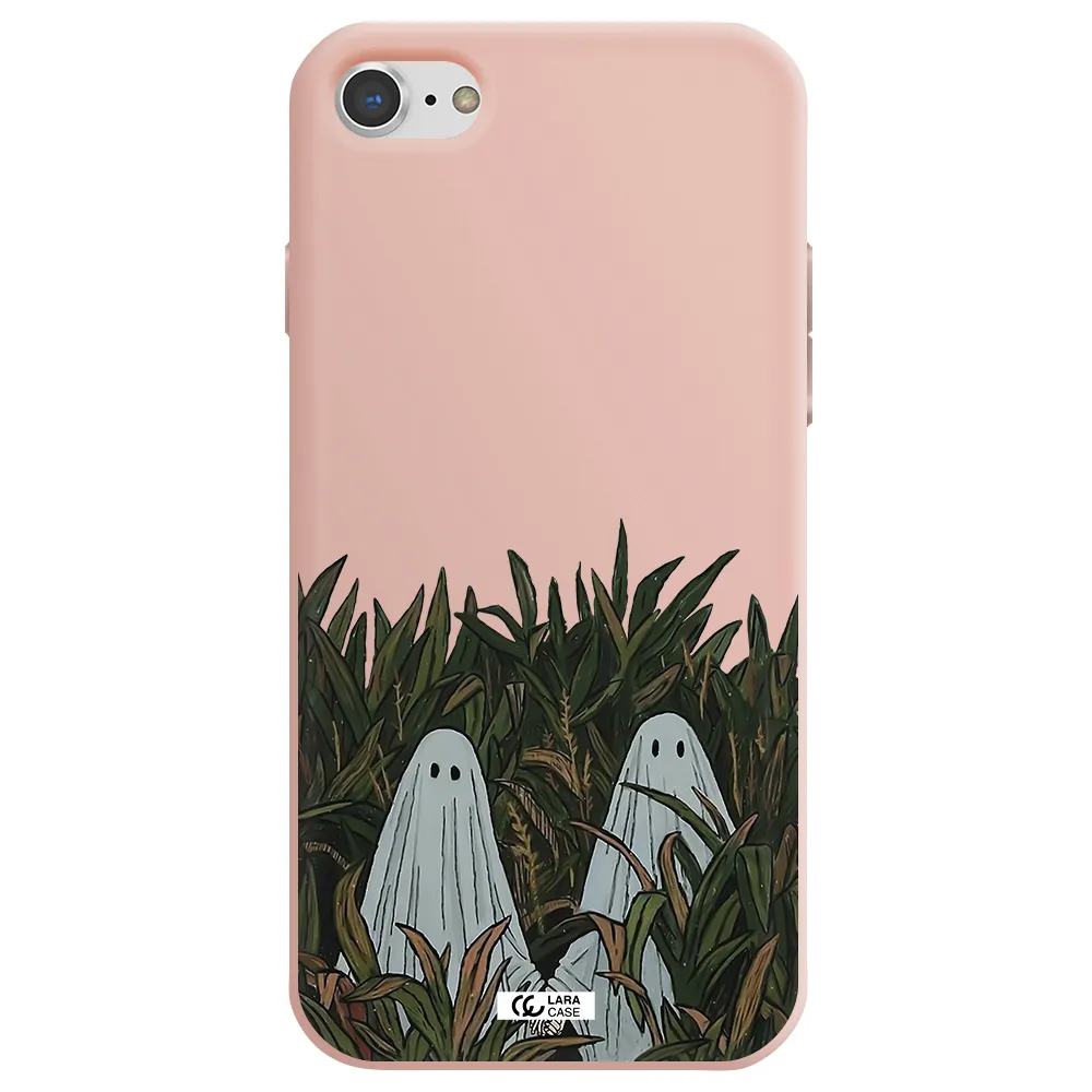 a group of ghosts in a field of grass Apple iPhone 8 Silicone pastel pink Case