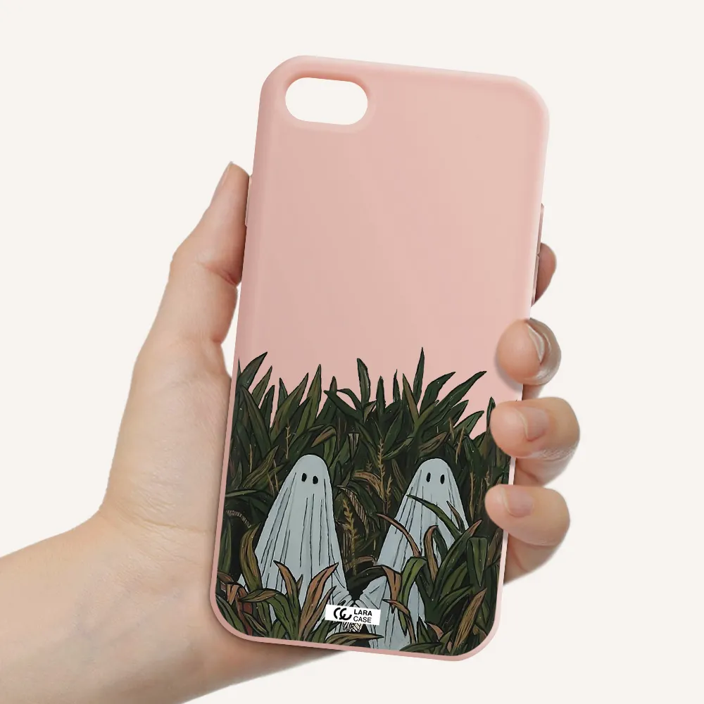 a group of ghosts in a field of grass Apple iPhone 8 Silicone pastel pink Case
